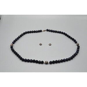 Blue Goldstone Beaded Faceted Necklace Sterling Silver 16" Convertible 925